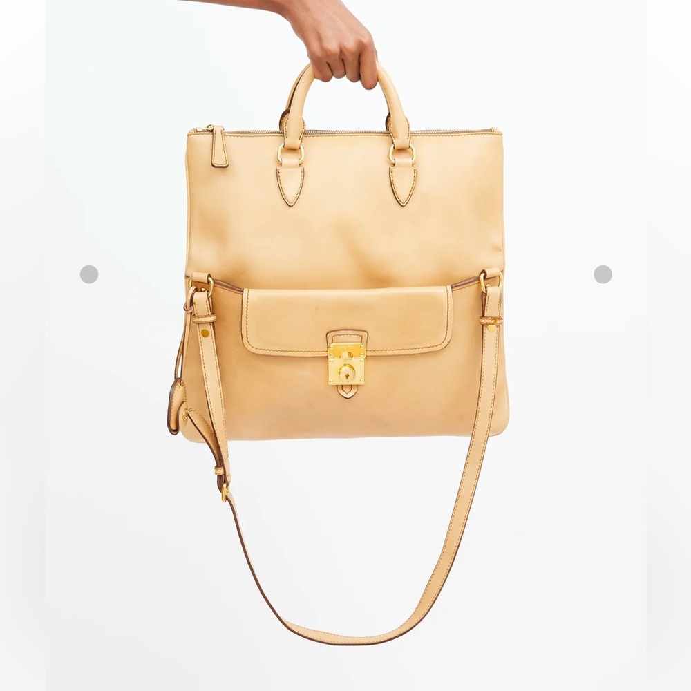 Miu Miu foldover crossbody vitello leather bag tan beige - Picture 16 of 16